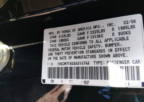 2006 Honda Accord 2.4 Ex z USA, uszkodzony, nr VIN 1HGCM71646A014744